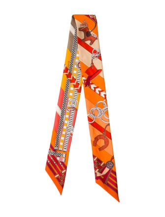 Hermès Brides et Gris Silk Twilly Scarf