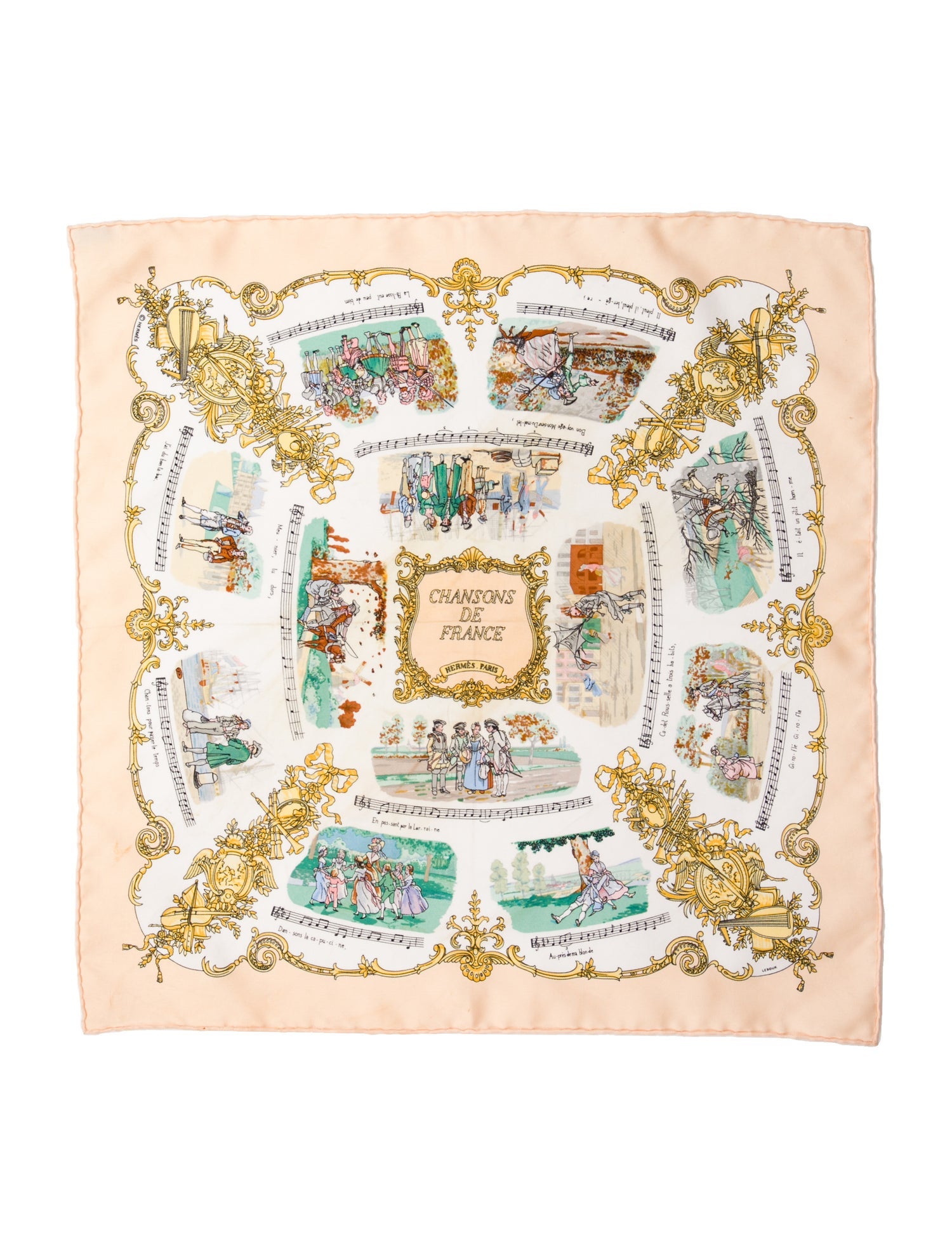 Hermès Chansons De France Pocket Square Silk Scarf