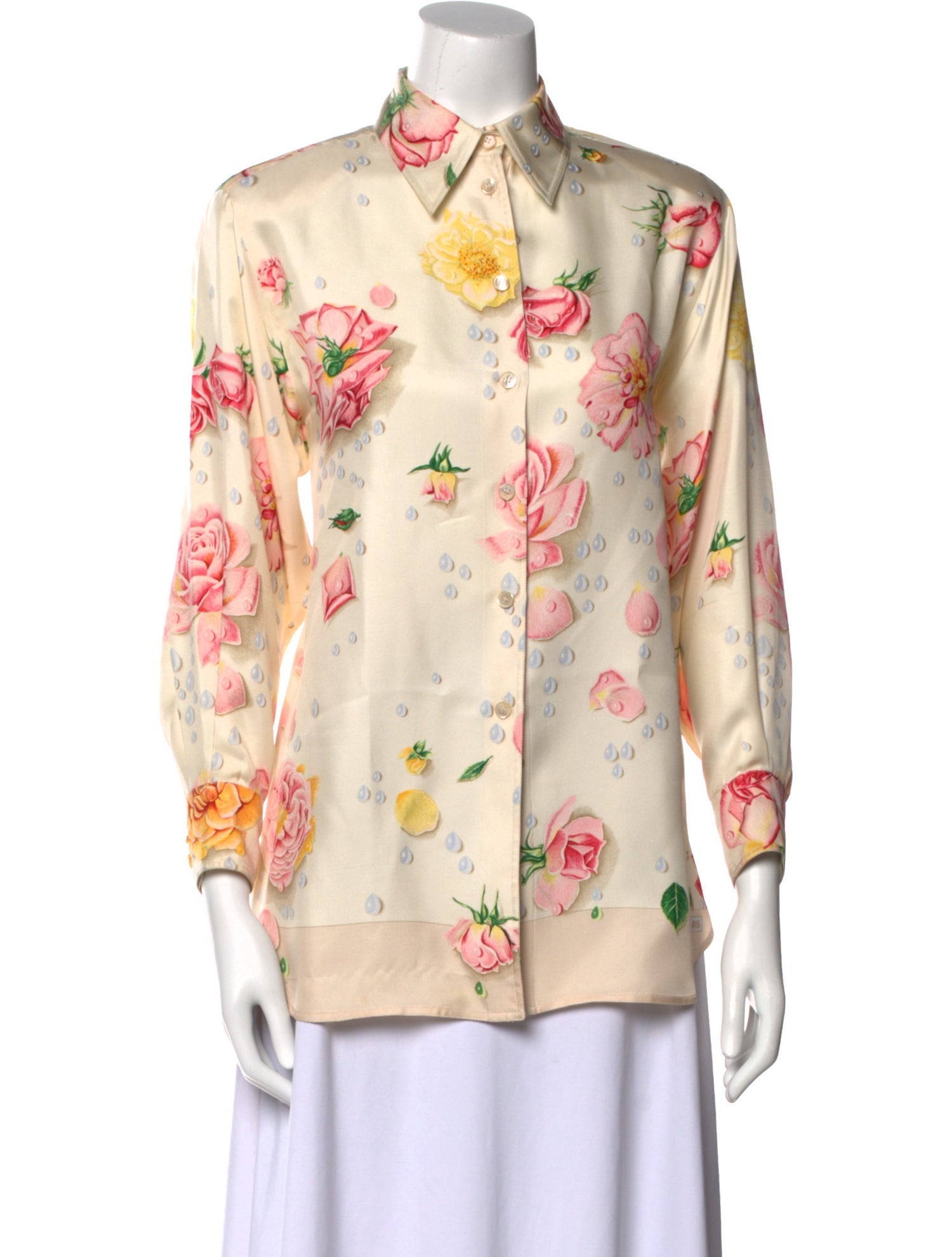 Hermès Silk Floral Print Button-Up Top