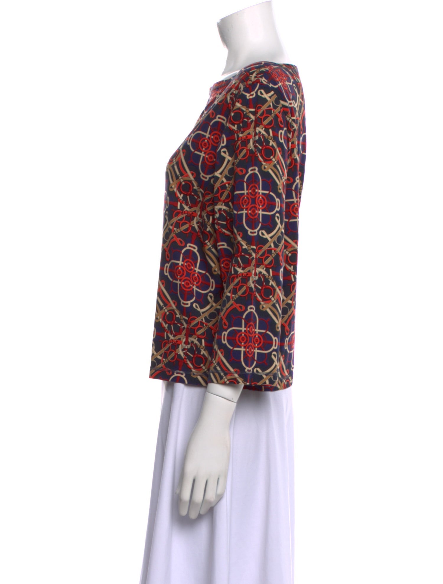 Hermès Printed Bateau Neckline Blouse