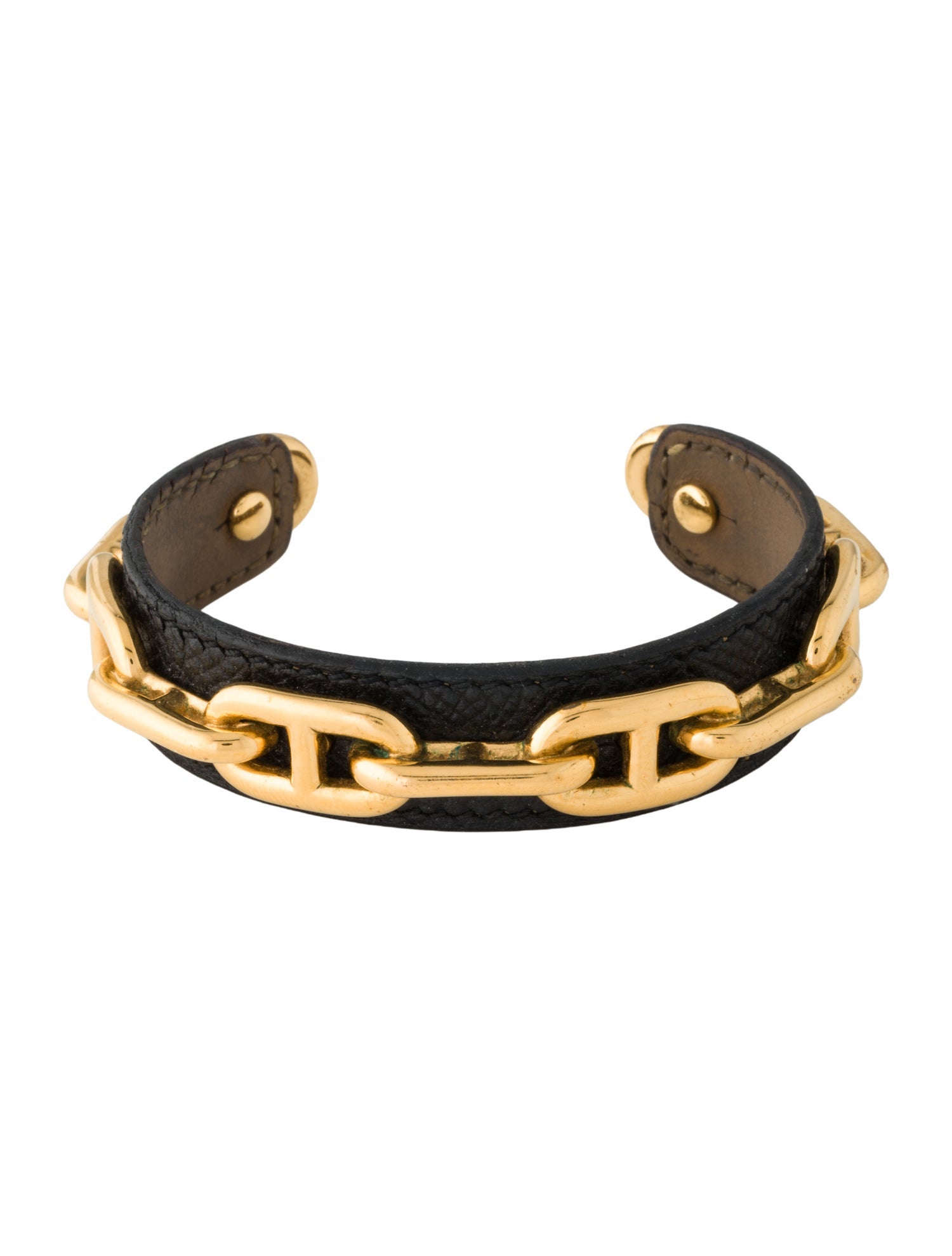 Hermès Vintage Leather Chaîn d'Ancre Cuff Bracelet