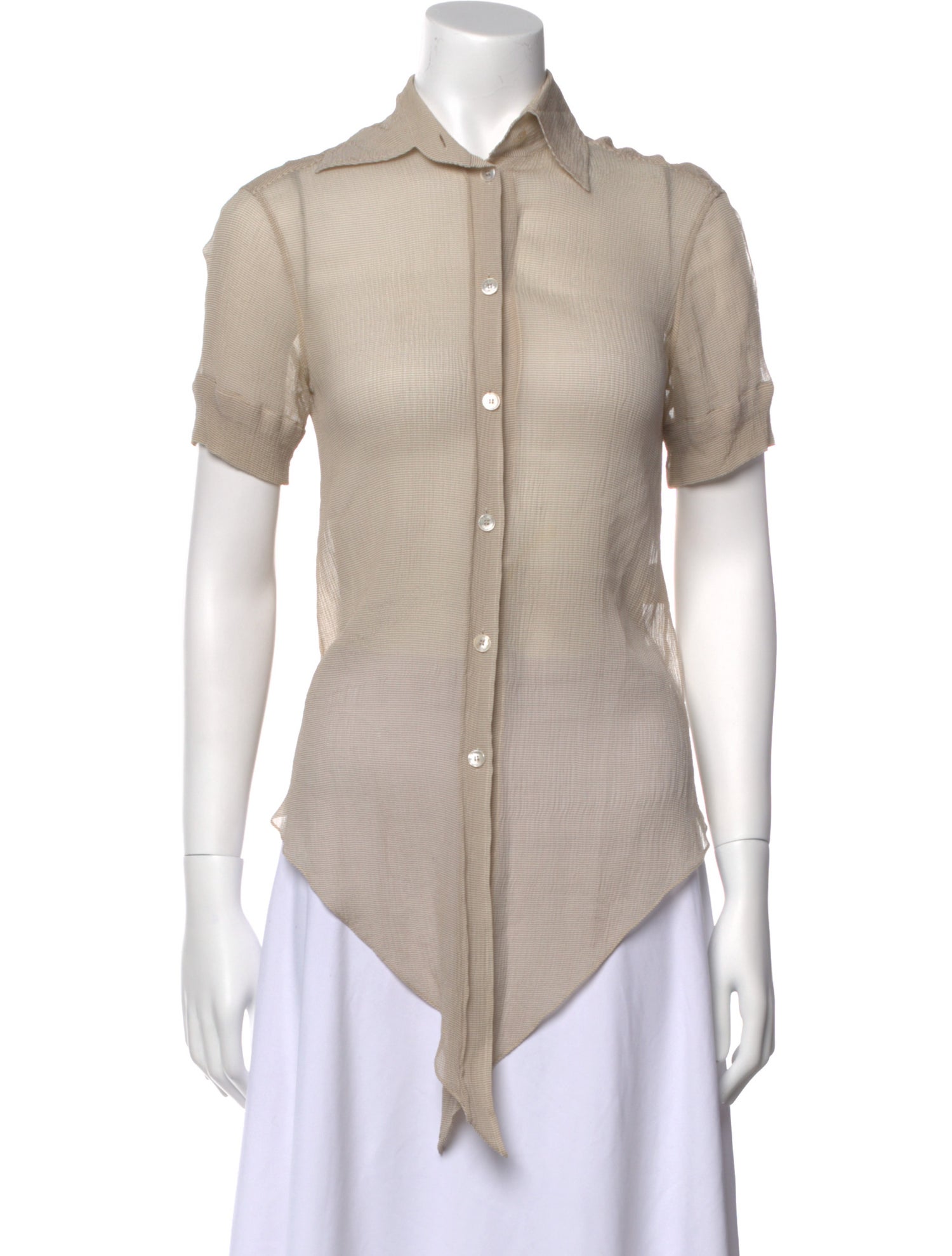 Hermès Silk Short Sleeve Button-Up Top