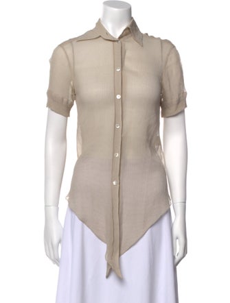 Hermès Silk Short Sleeve Button-Up Top