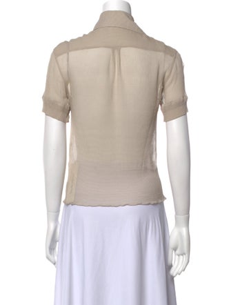 Hermès Silk Short Sleeve Button-Up Top