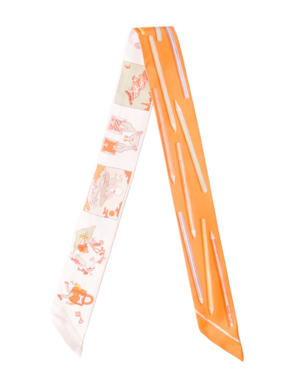 Hermès A Vos Crayons et Carre Libre Silk Twilly Scarf