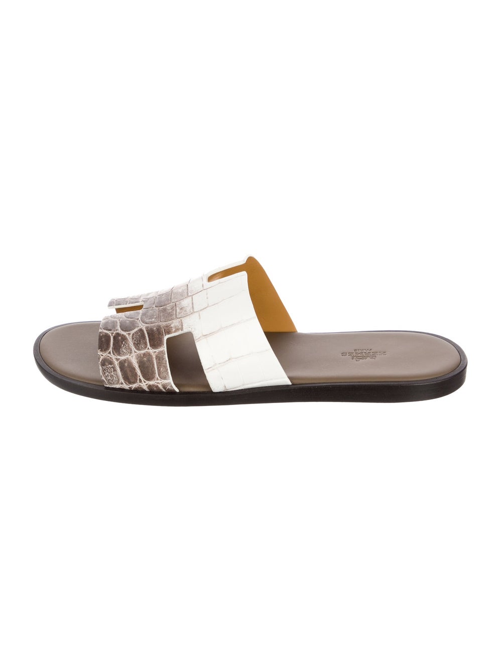Hermès Izmir Himalayan Slides Brown & White Croco… - image 1