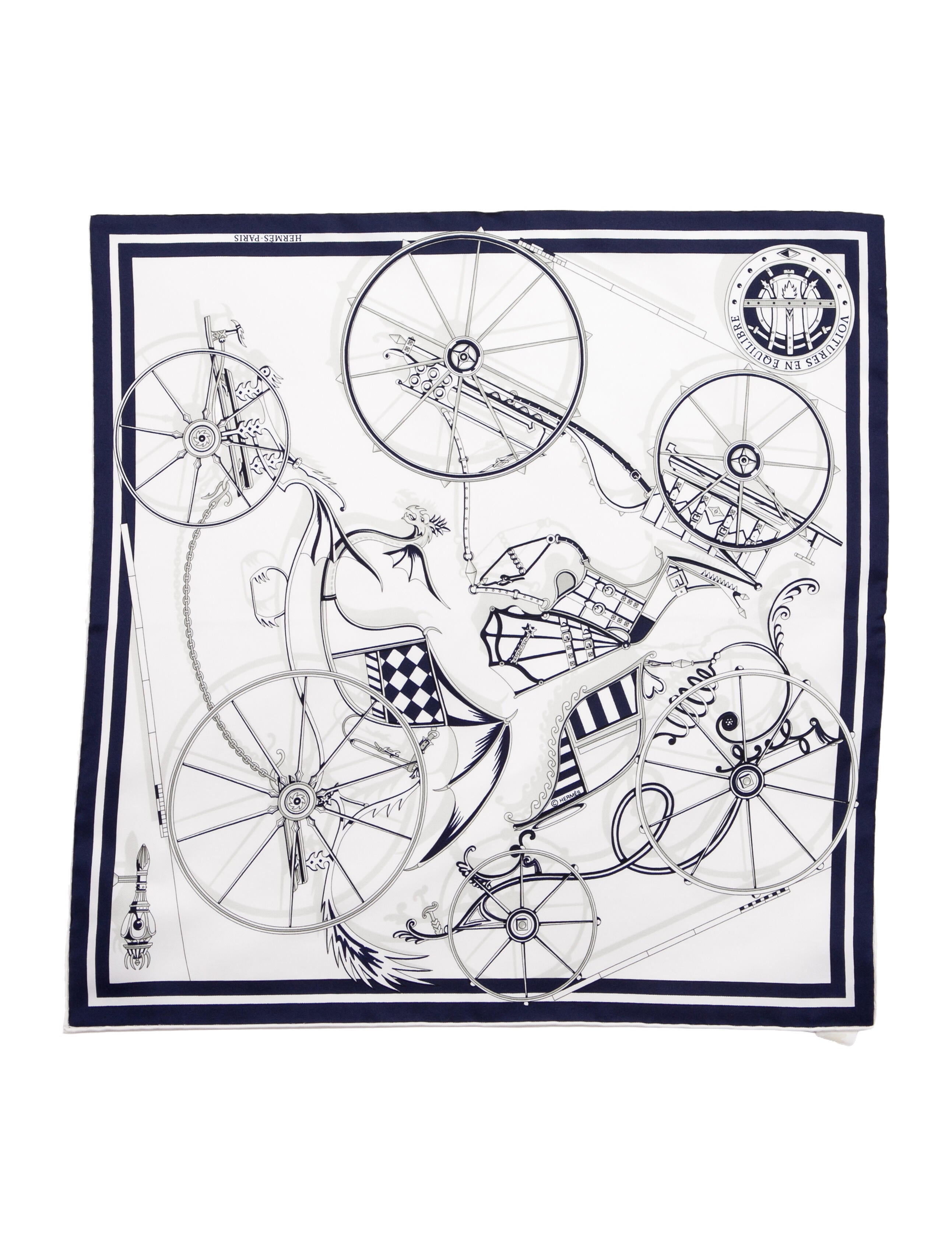 Hermès Silk Voitures en Equilibre Pocket Square