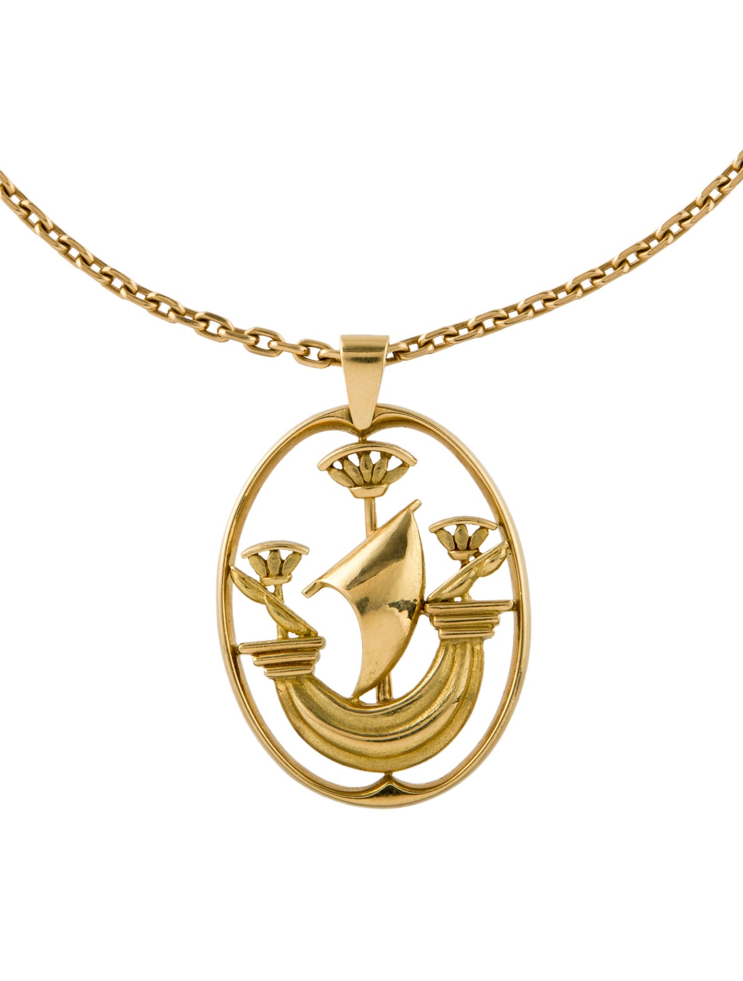 Hermès Vintage 18K Ship Pendant Necklace
