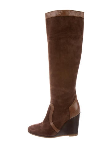 Hermès Suede Knee-High Wedge Boots