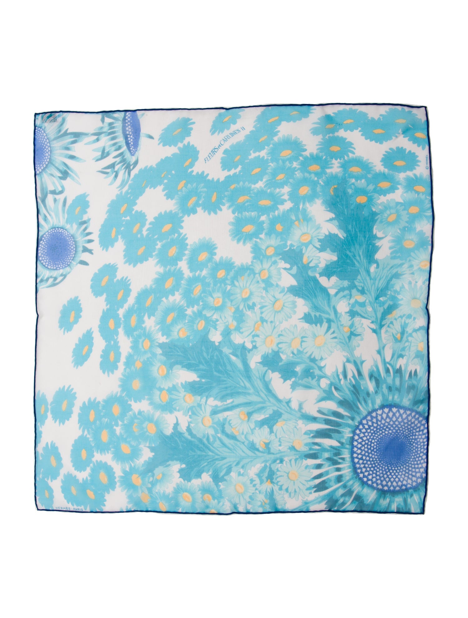Hermès Fleurs et Carlines II Mousseline Pocket Square Silk Scarf