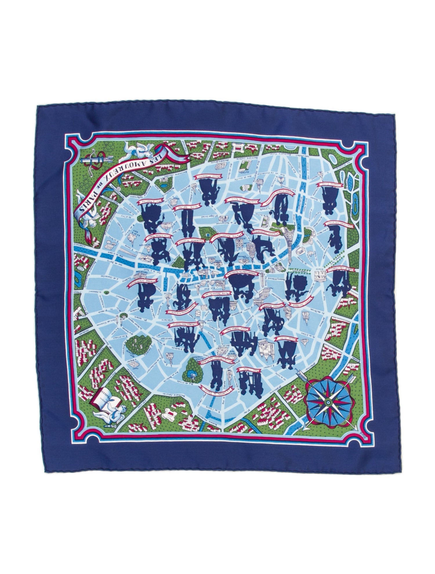 Hermès Les Nouveaux Amoureux de Paris Pocket Square Silk Scarf