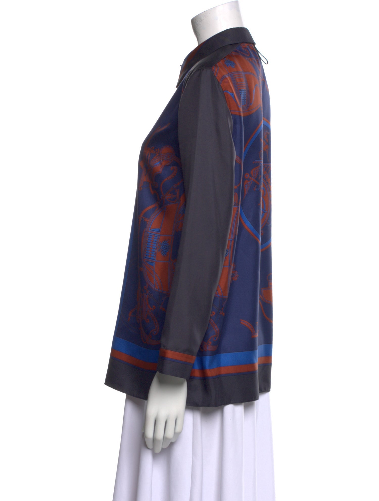 Hermès Silk Printed Button-Up Top