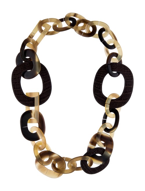 Hermès Crocodile Leather & Horn Isidore Necklace