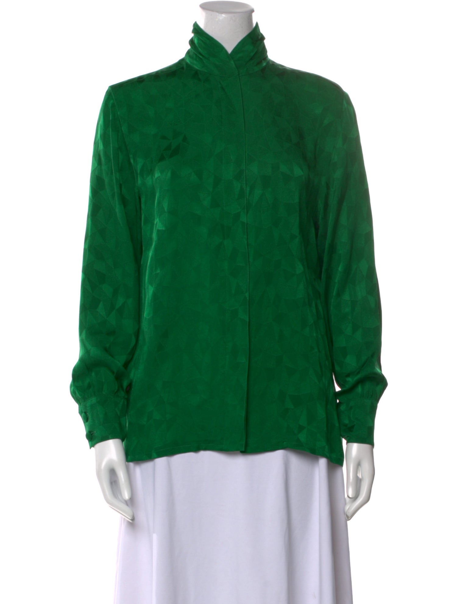 Hermès Silk Mock Neck Button-Up Top