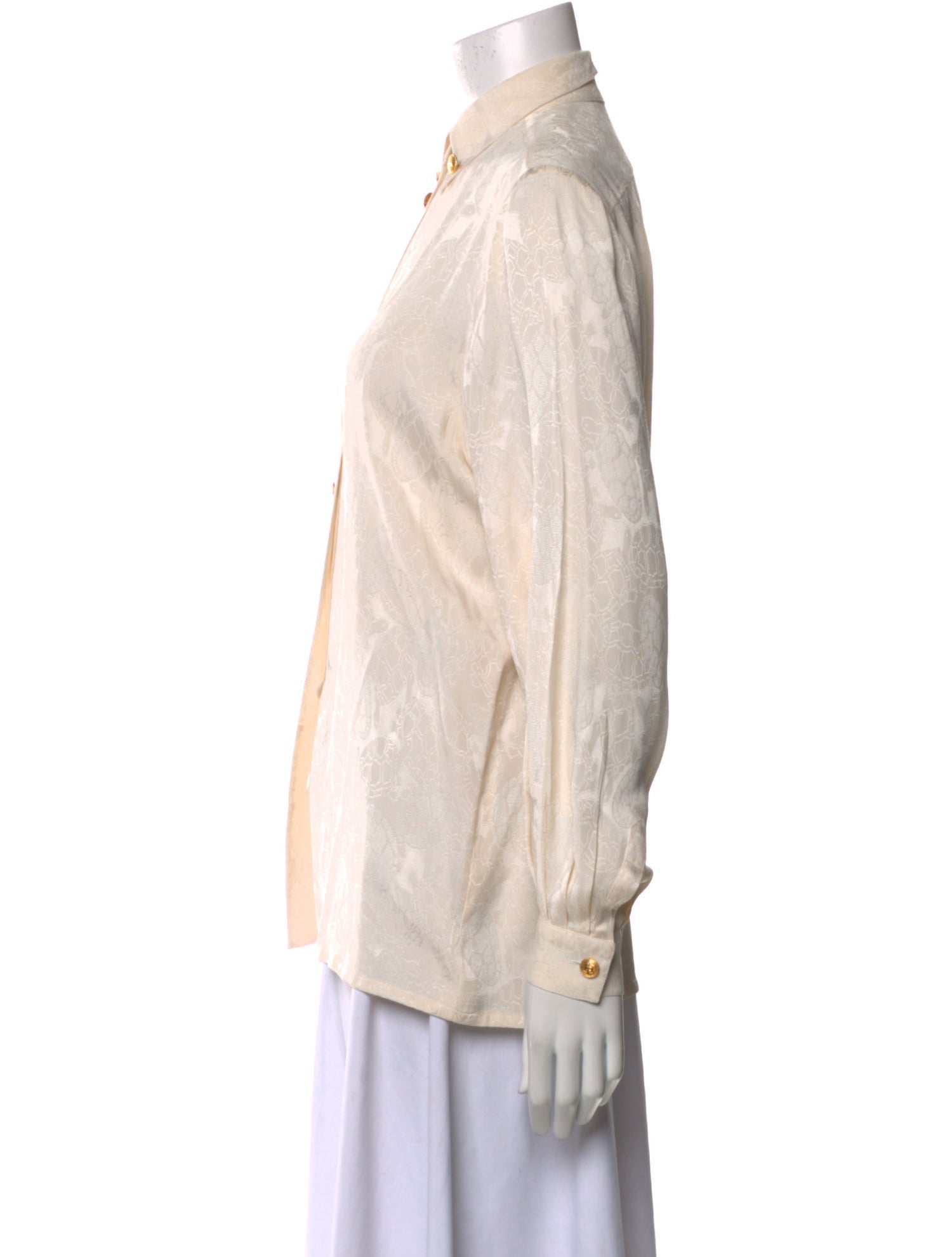 Hermès Silk Long Sleeve Button-Up Top