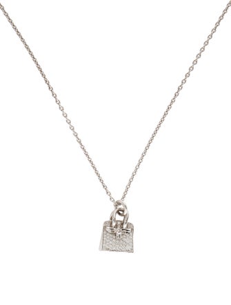 Hermès 18K Diamond Birkin Amulette Pendant Necklace