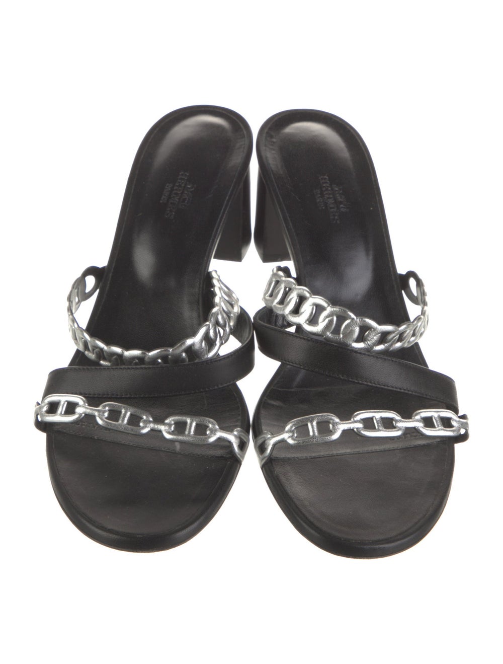 Hermès Ajaccio Slides Black Leather Colorblock Pa… - image 3