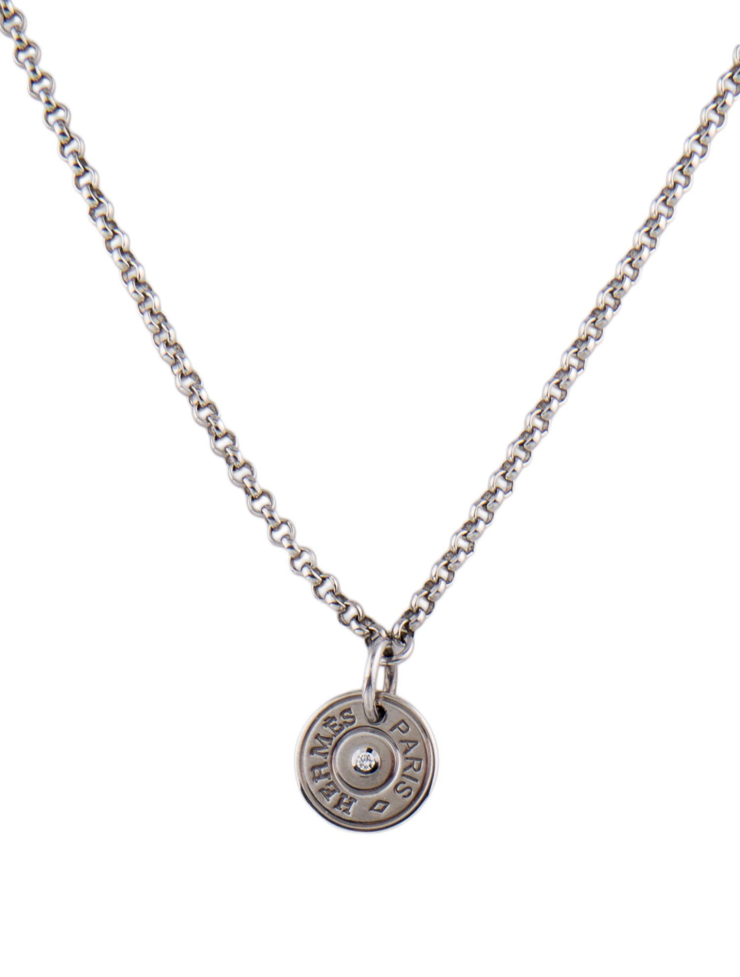 Hermès 18K Diamond Ex-Libris Pendant Necklace