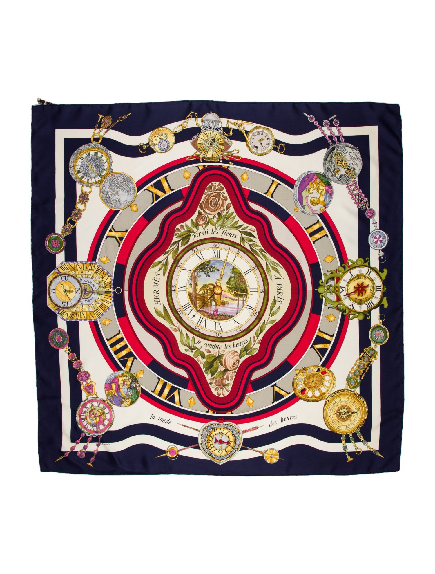 Hermès Parmi les Fleurs, Je Compte les Heures Silk Scarf