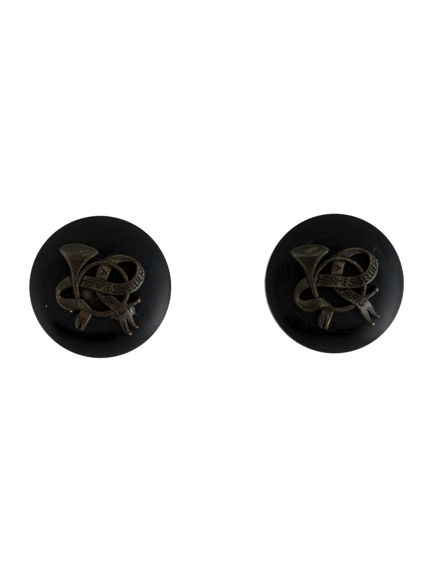 Hermès Vintage Horn Sellier Clip-On Earrings