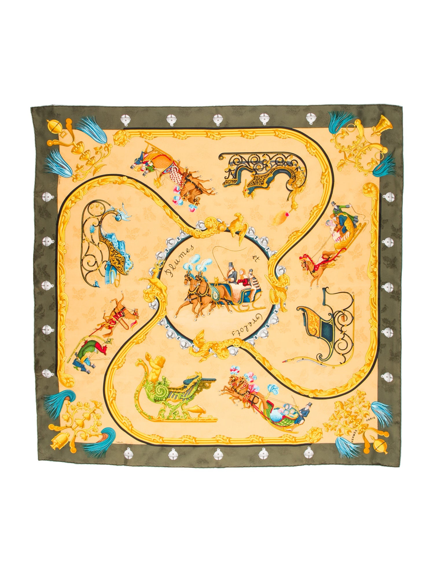 Hermès Plumes Et Grelots Jacquard Silk Scarf