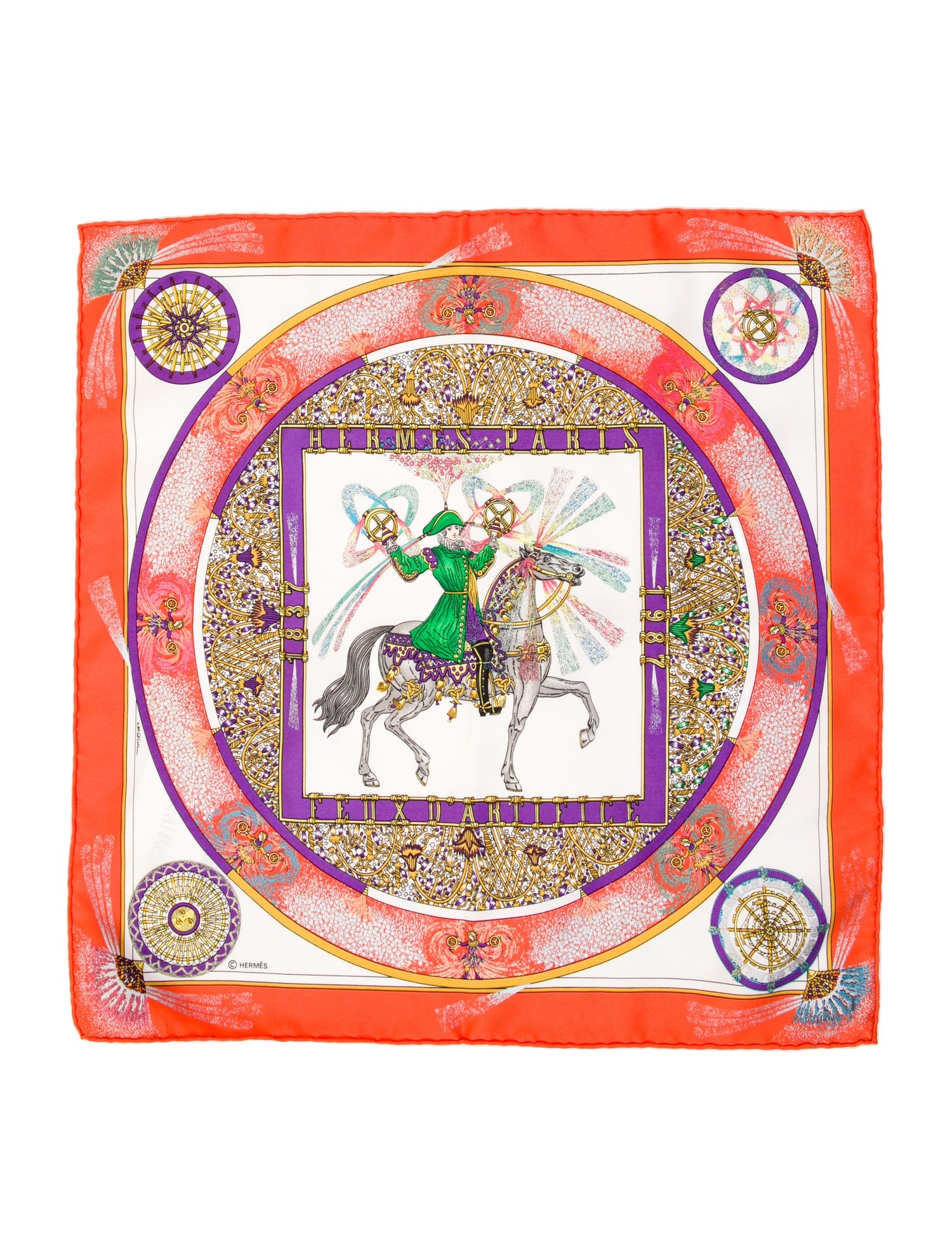 Hermès Feux d’Artifice Pocket Square Silk Scarf
