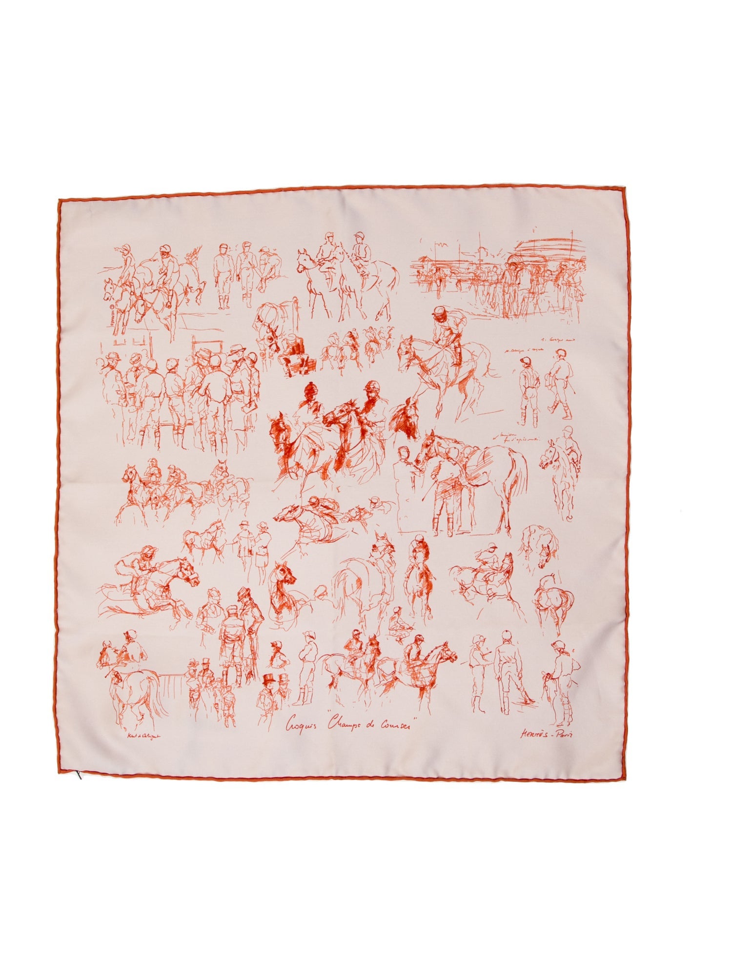 Hermès Silk Croquis Champs de Course Pocket Square
