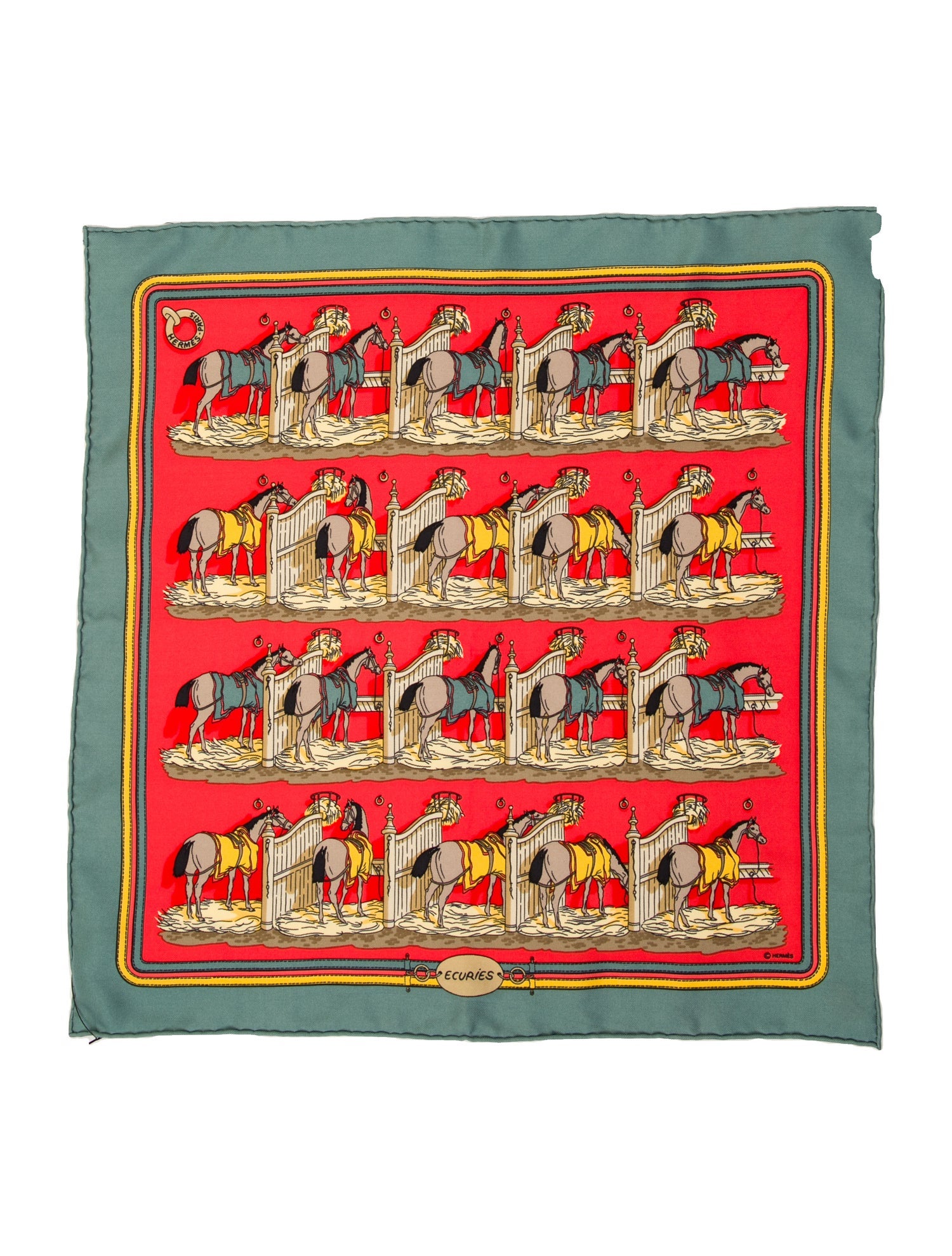 Hermès Silk Ecuries Pocket Square