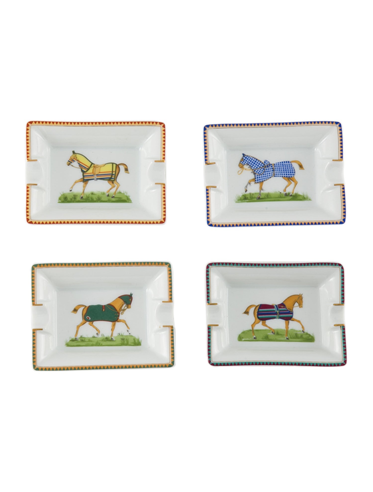 Hermès Vintage 4-Piece Chevaux à la Couverture Mini Ashtrays Set