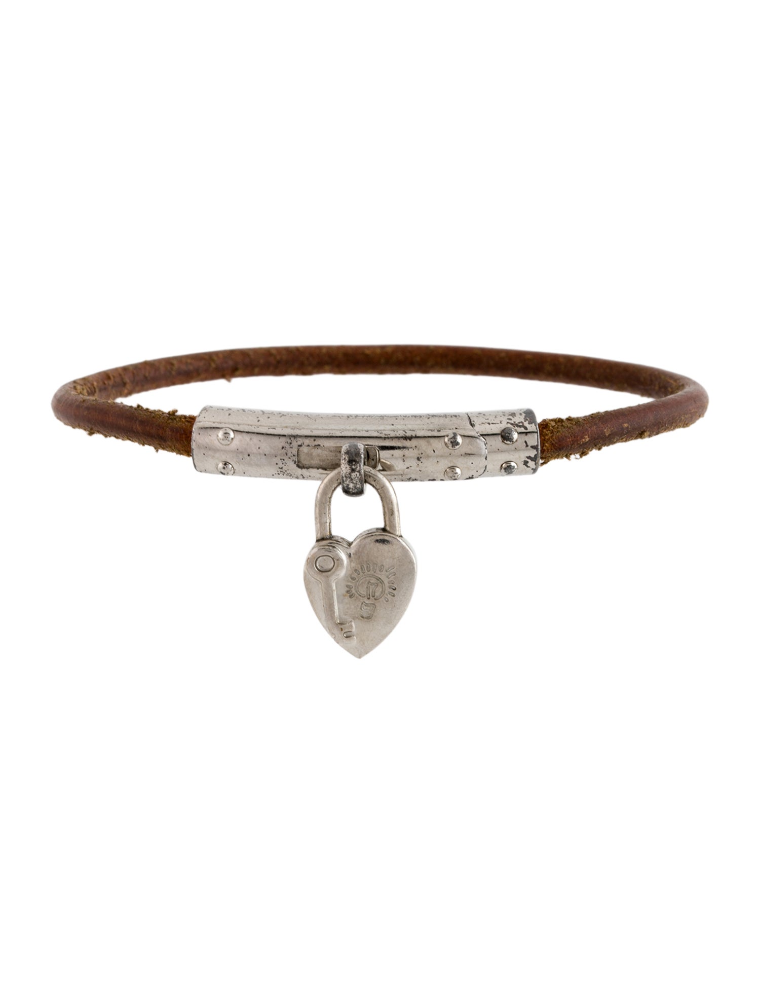 Hermès Leather Kite Bracelet w/ Heart Cadena Lock Charm Wrap Bracelet