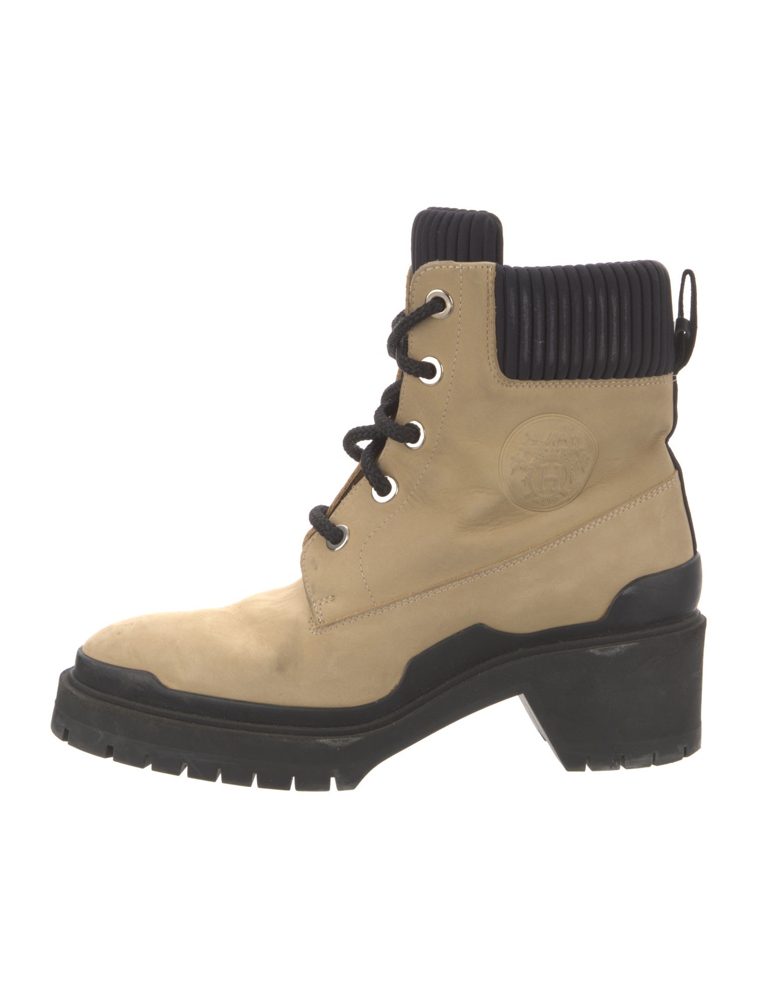 Hermès Suede Colorblock Pattern Combat Boots