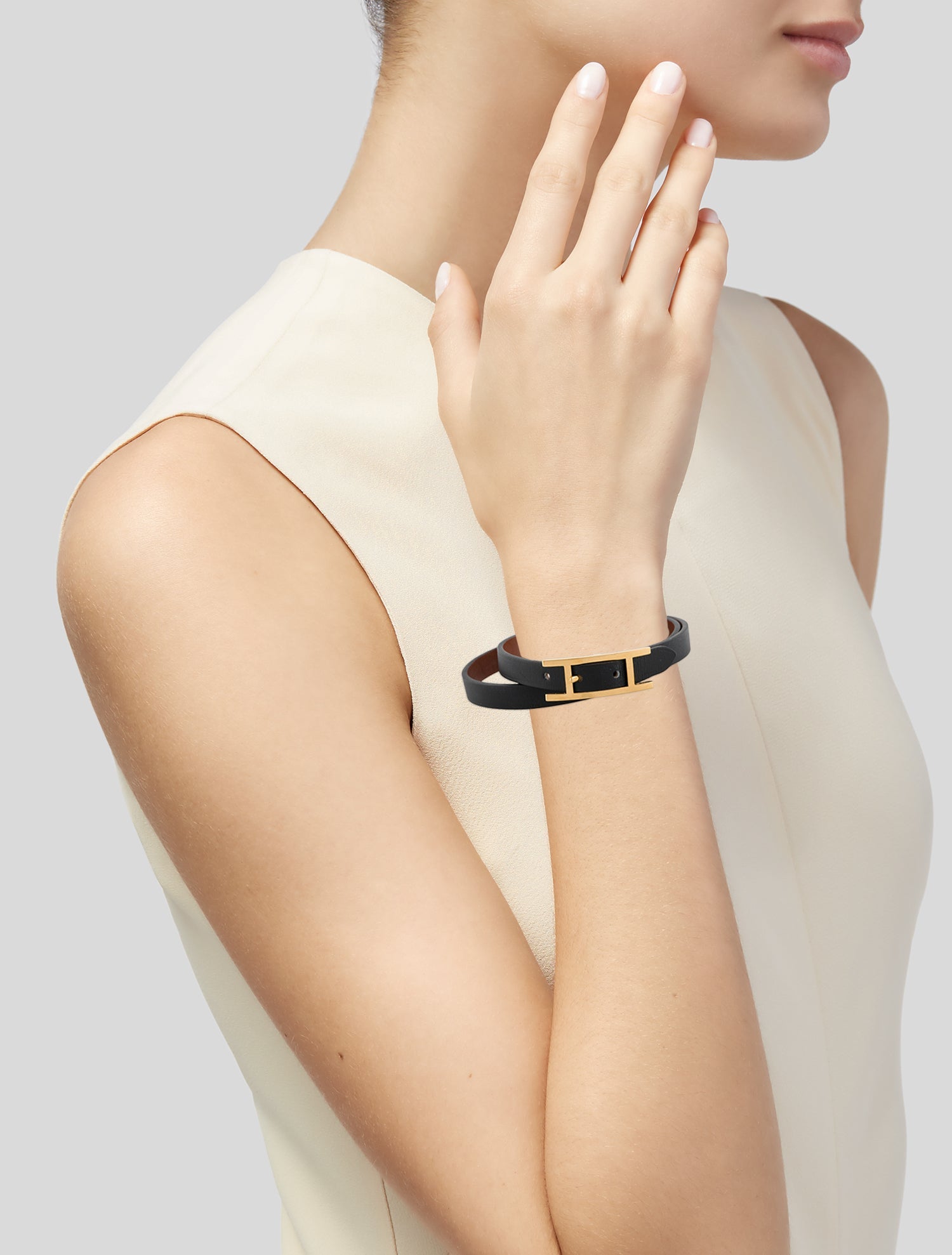 Hermès Leather Behapi Double Tour Wrap Bracelet