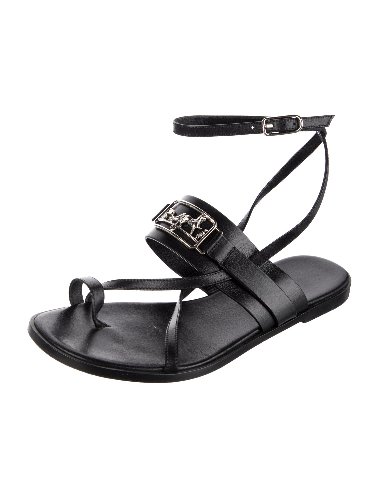 Hermès H Logo Leather Slingback Sandals