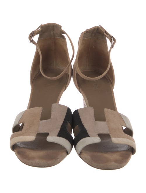 Hermès Suede Colorblock Pattern Sandals