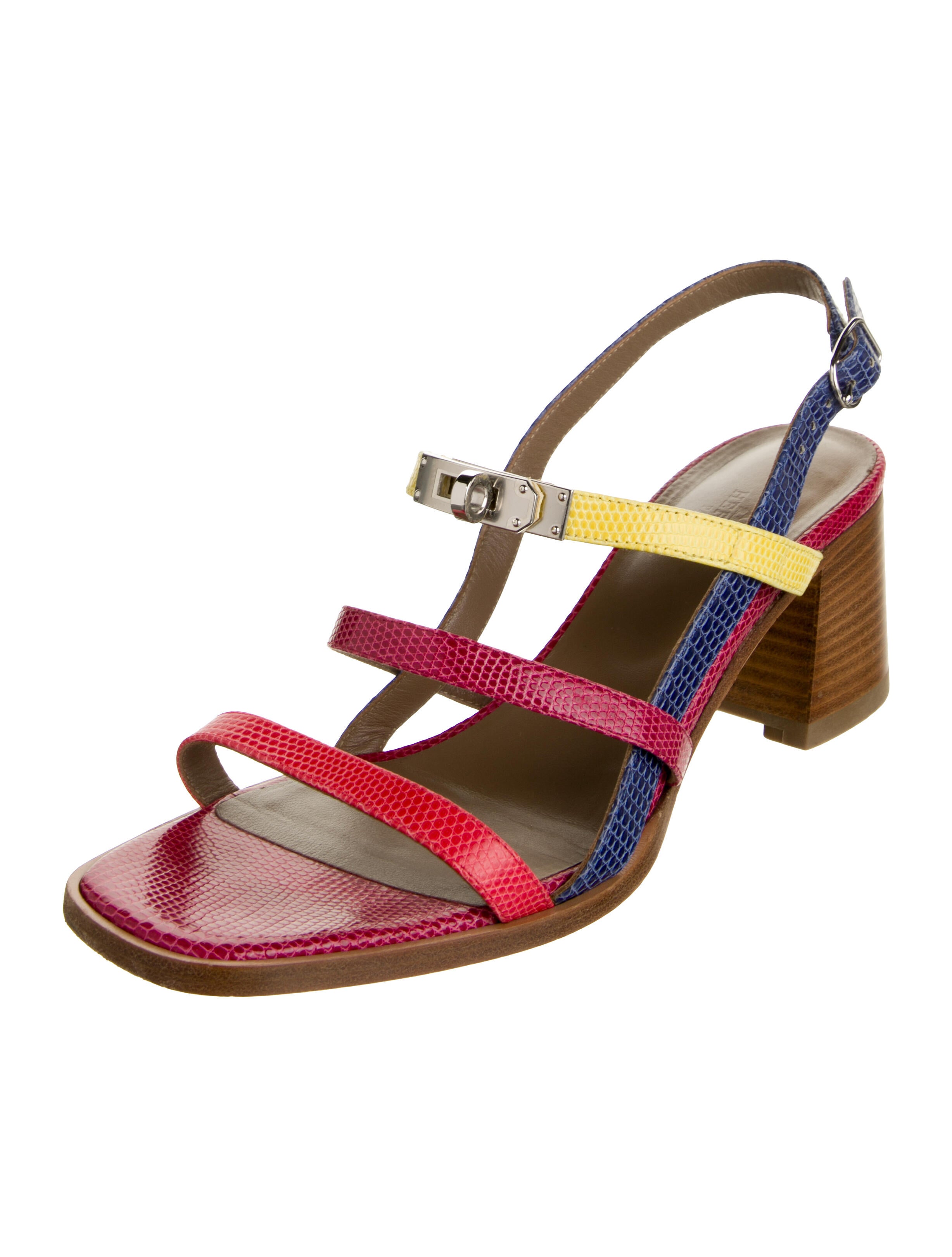 Hermès Lizard Colorblock Pattern Slingback Sandals