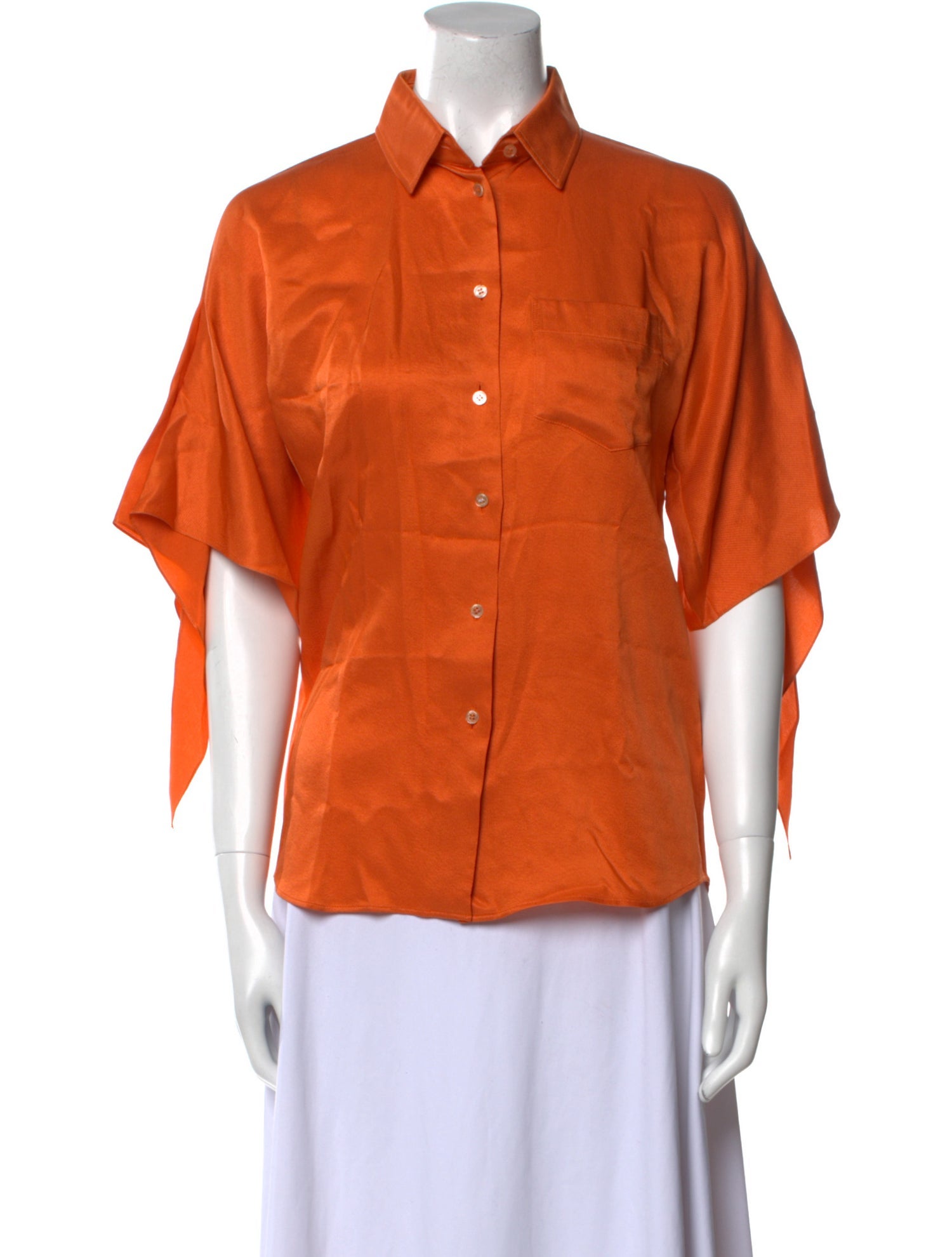 Hermès Silk Short Sleeve Button-Up Top
