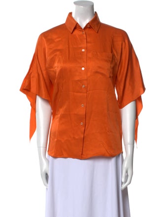 Hermès Silk Short Sleeve Button-Up Top