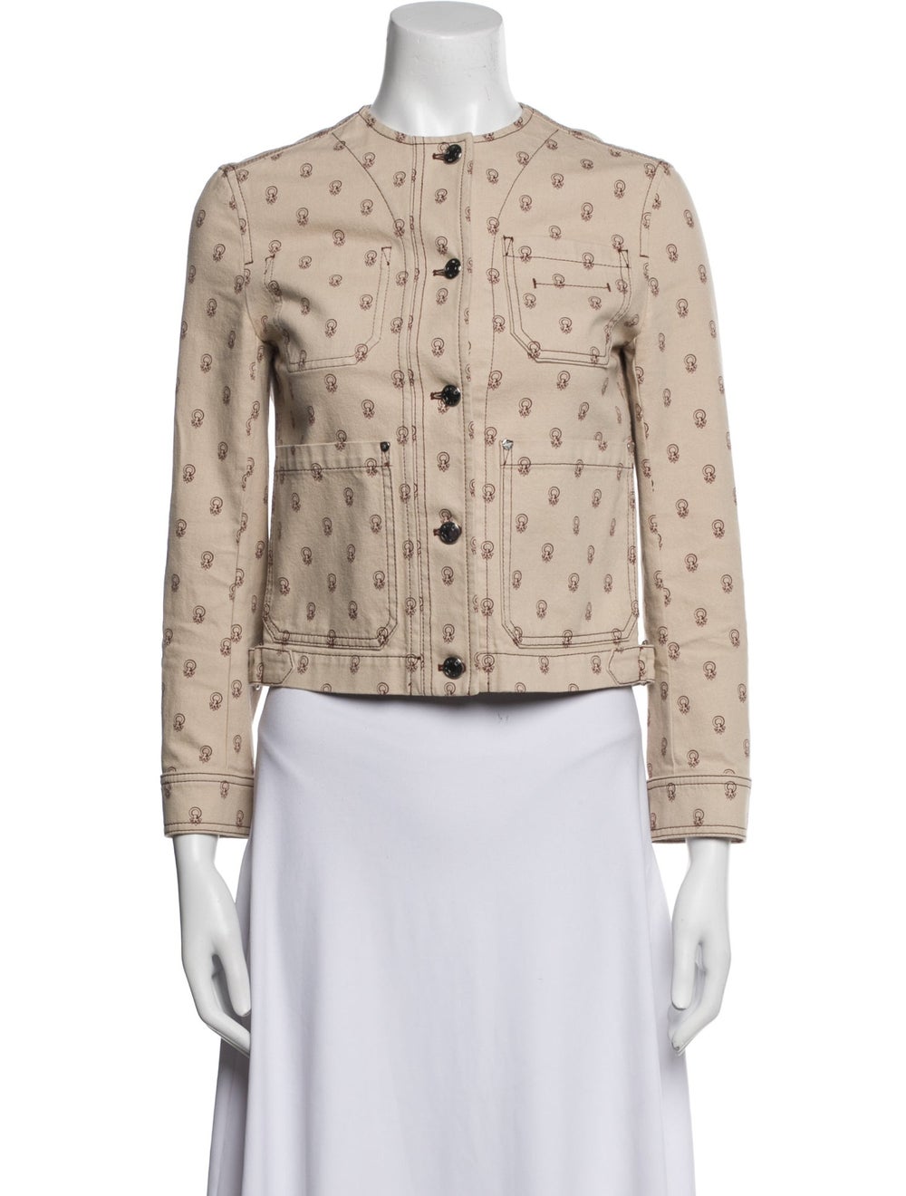Hermès Evening Jacket Neutrals Printed Collarless… - image 1
