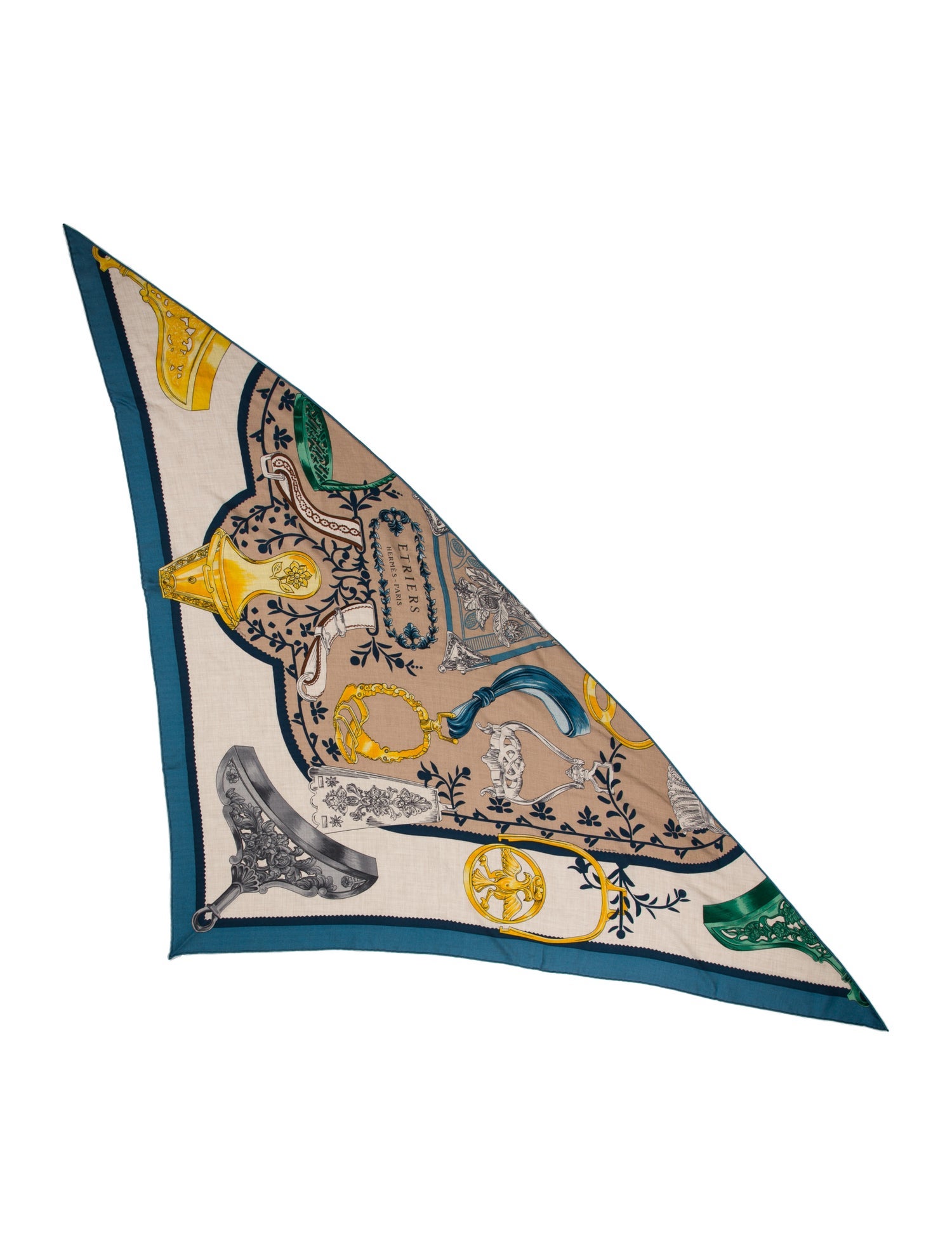 Hermès Etriers Remix Application Coeur Cashmere Triangle Scarf w/ Tags