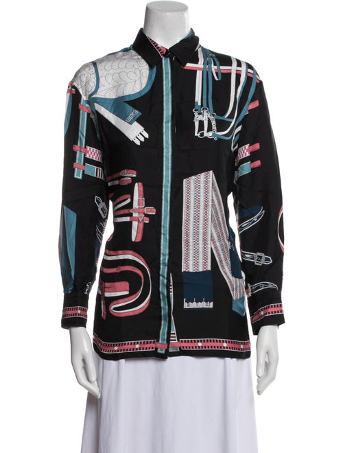 Hermès Silk Printed Button-Up Top