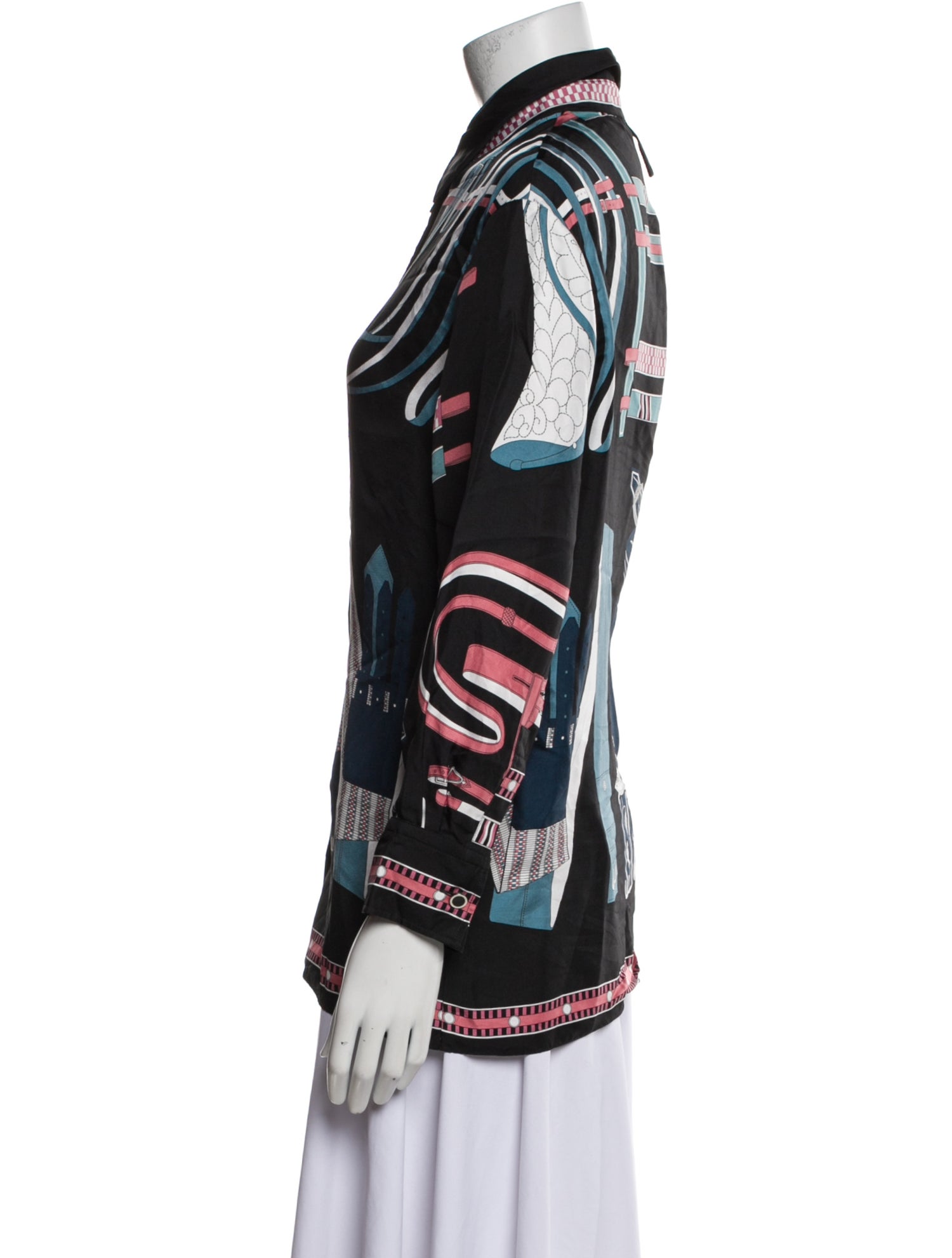Hermès Silk Printed Button-Up Top
