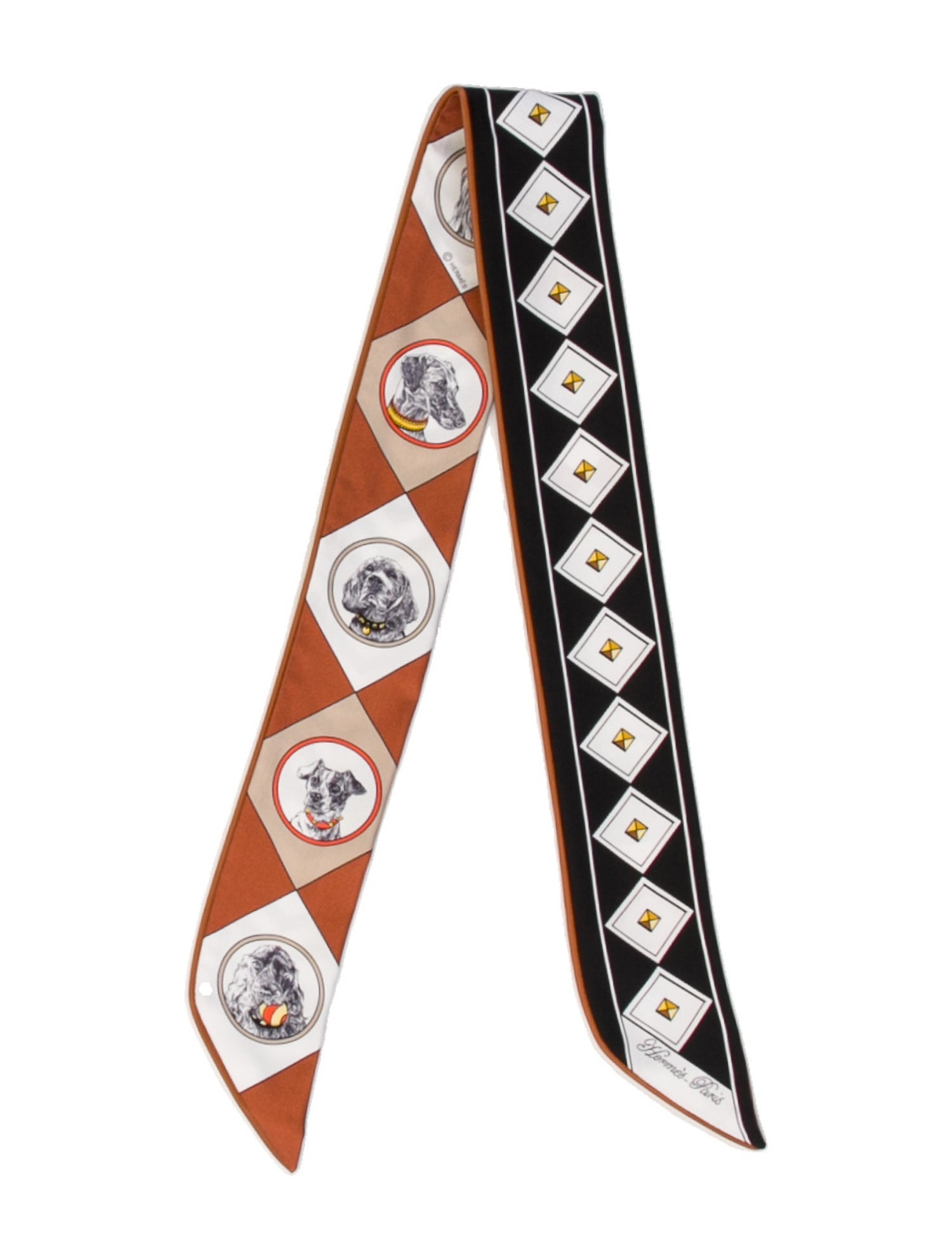 Hermès Collier Et Chiens Forever Silk Twilly Scarf