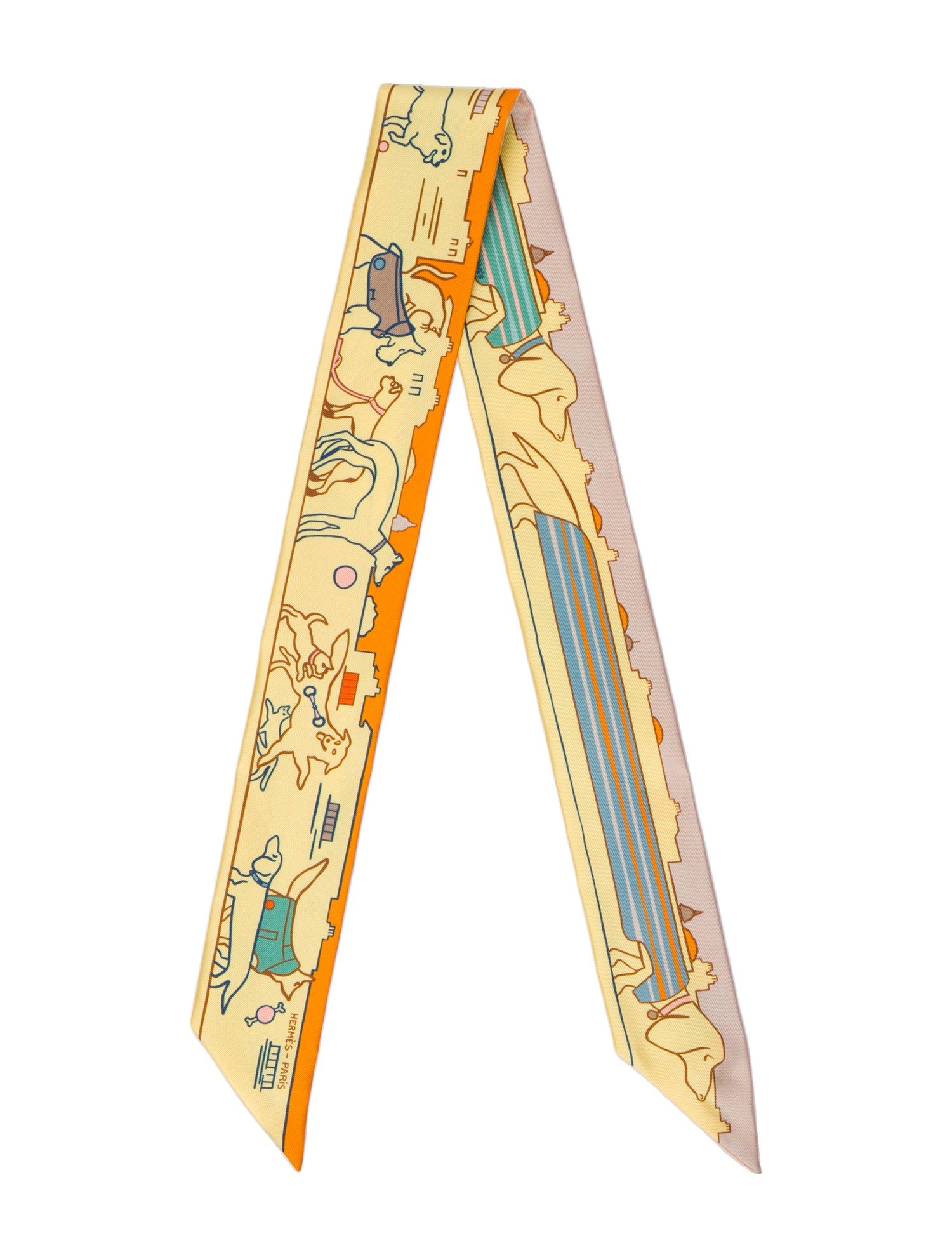 Hermès Les Chiens Parisiens Silk Twilly Scarf