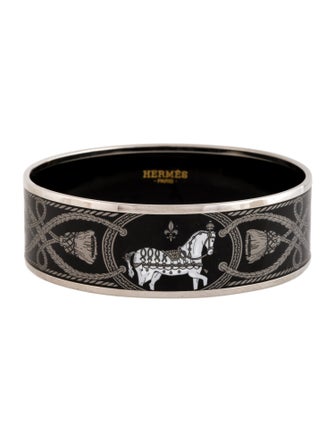 Hermès Wide Enamel Grand Apparat Platine 2 Bangle Bracelet