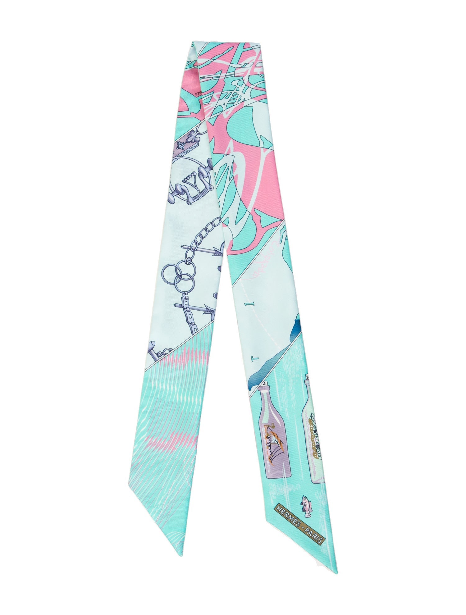 Hermès Calèche Mors et Bouteilles Silk Twilly Scarf