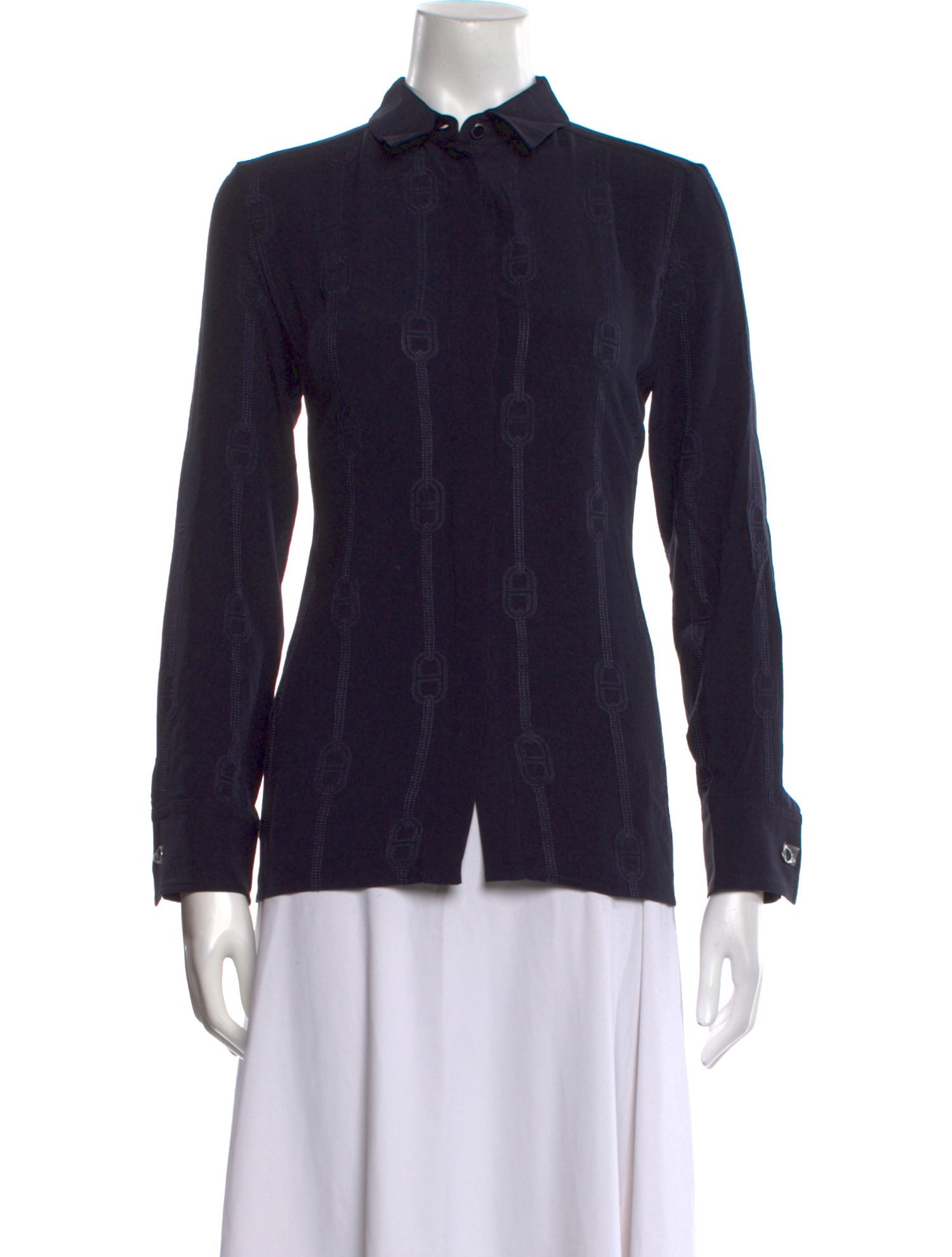 Hermès Silk Long Sleeve Button-Up Top