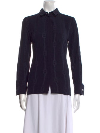 Hermès Silk Long Sleeve Button-Up Top