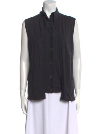 Hermès Mock Neck Sleeveless Button-Up Top