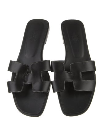Hermès H Logo Leather Slides