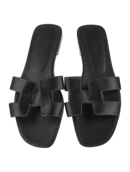 Hermès H Logo Leather Slides